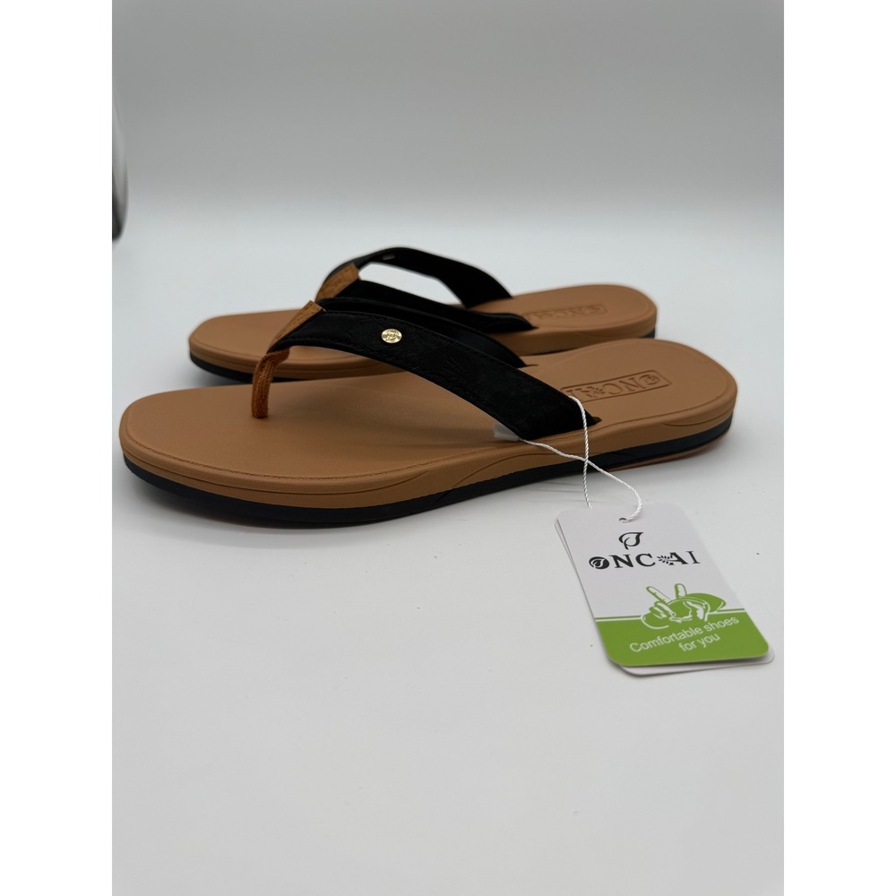 ONCAI Womens Flip Flops Black Khaki Arch Support Comfort Sandals Size 8.5